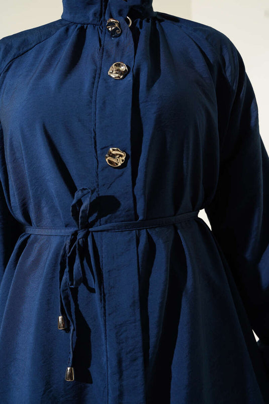 Önü Fermuarlı Kuşaklı İkili Takım Lacivert