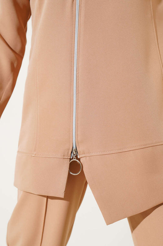 Zippered Tunic Two-Piece Set Camel