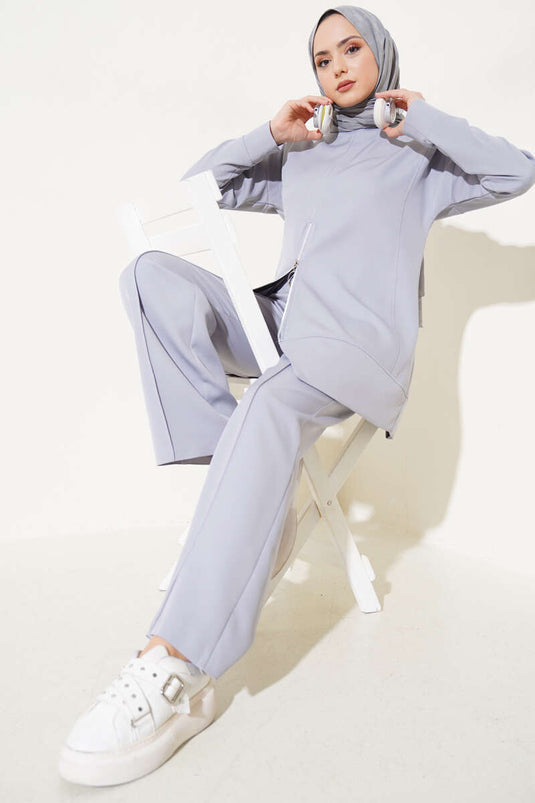 Costume Double Tunique Zippé Sur Le Devant Gris