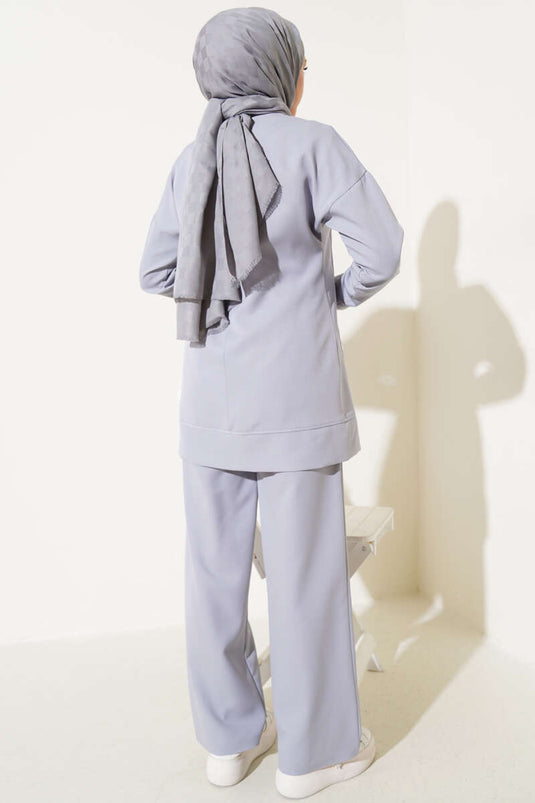 Costume Double Tunique Zippé Sur Le Devant Gris