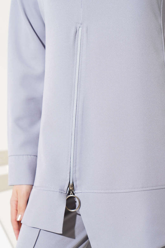 Costume Double Tunique Zippé Sur Le Devant Gris