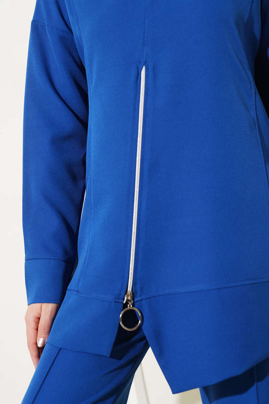 Zippered Tunic Two-Piece Set Navy Blue