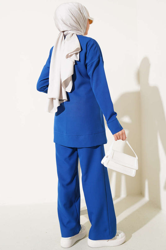 Zippered Tunic Two-Piece Set Navy Blue