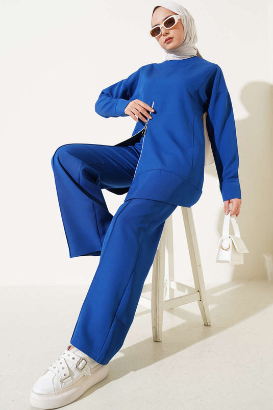 Zippered Tunic Two-Piece Set Navy Blue