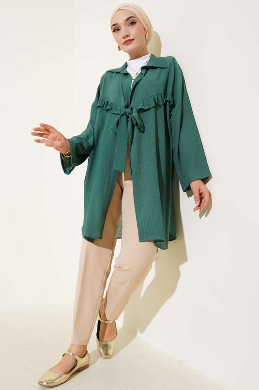 كيمونو زمردي برباط أمامي مكشكش