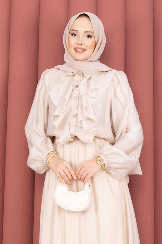 Ensemble Modeste avec Jupe à Volants Beige
