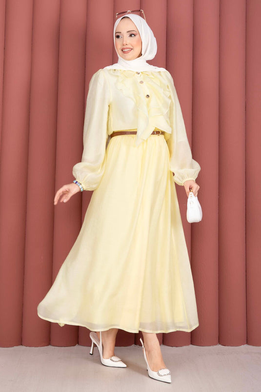 Modest Set with Ruffled Front and Skirt, Yellow