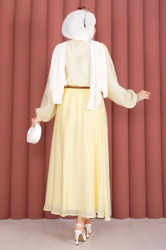 Modest Set with Ruffled Front and Skirt, Yellow