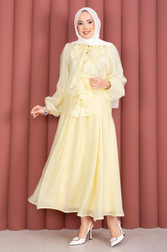 Modest Set with Ruffled Front and Skirt, Yellow