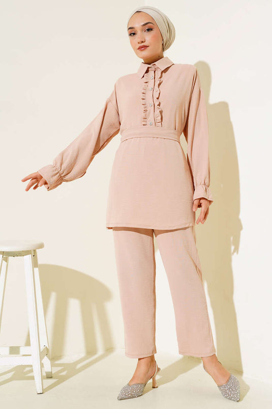 Frilled Front Ayrobin Two-Piece Set Biscuit