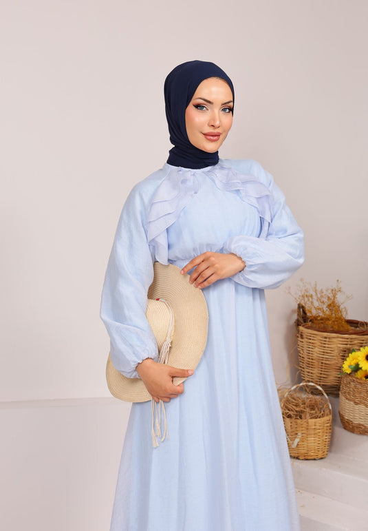 Vestido Modesto Con Volantes Y Detalle De Lazo En Azul Bebé