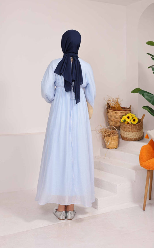 Vestido Modesto Con Volantes Y Detalle De Lazo En Azul Bebé
