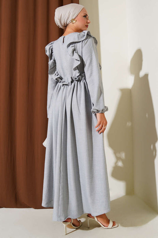 Dress with Ruffled Front and Elastic Waist, Gray
