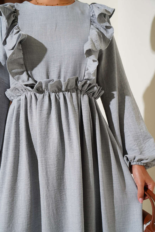 Dress with Ruffled Front and Elastic Waist, Gray