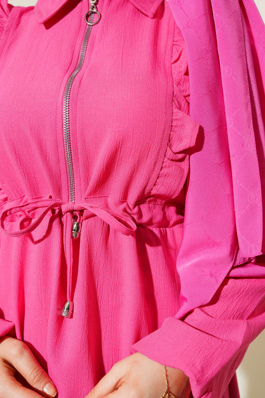 Fuchsia Frilled Front Zippered Dress