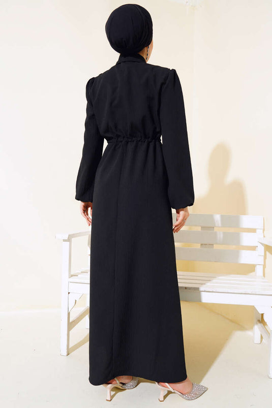 Ruffled Zippered Dress Black