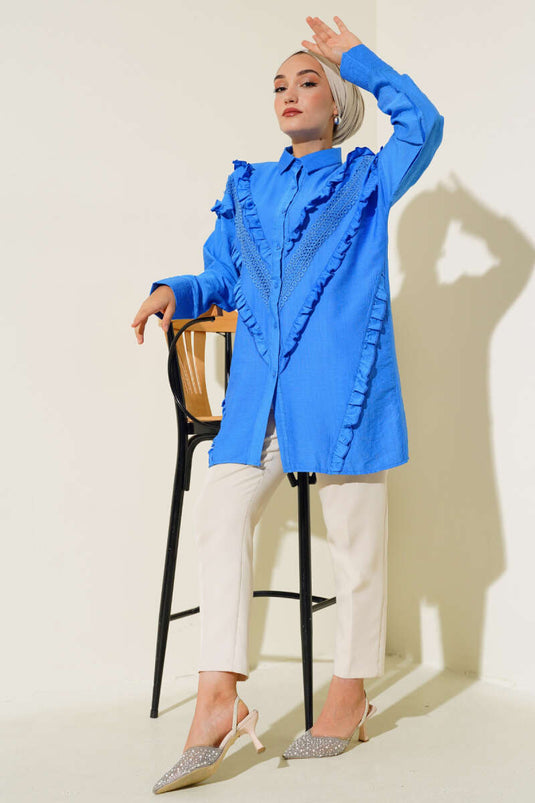 Ruffled Shirt in Royal Blue