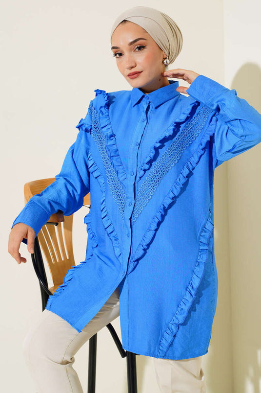 Ruffled Shirt in Royal Blue