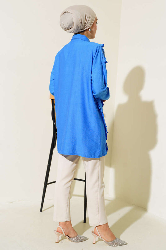 Ruffled Shirt in Royal Blue