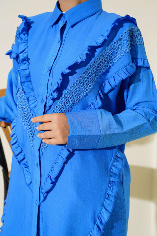 Ruffled Shirt in Royal Blue