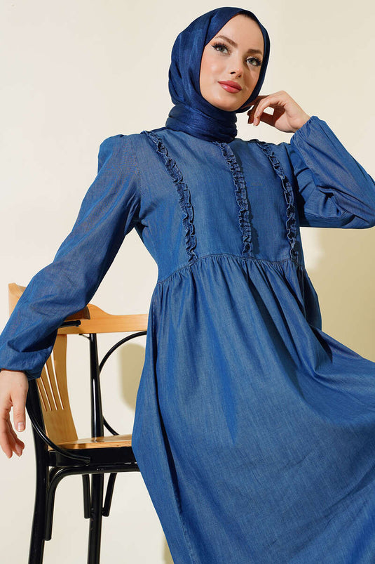 Önü Fırfırlı Kot Elbise Kot