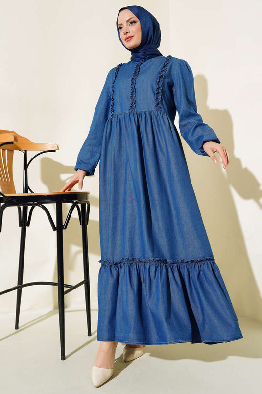 Önü Fırfırlı Kot Elbise Kot