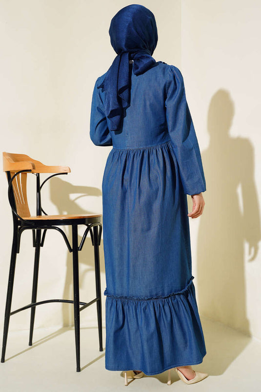 Önü Fırfırlı Kot Elbise Kot