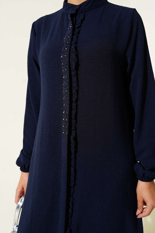 Önü Fırfırlı Taş Detaylı İkili Takım Lacivert