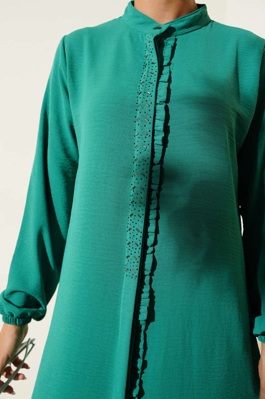 Two Piece Set Green with Ruffled Front and Stone Detail