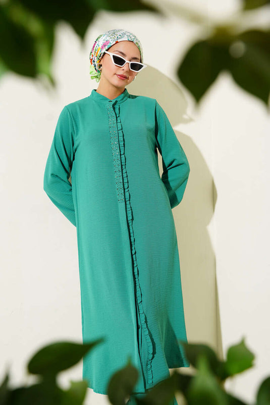 Two Piece Set Green with Ruffled Front and Stone Detail