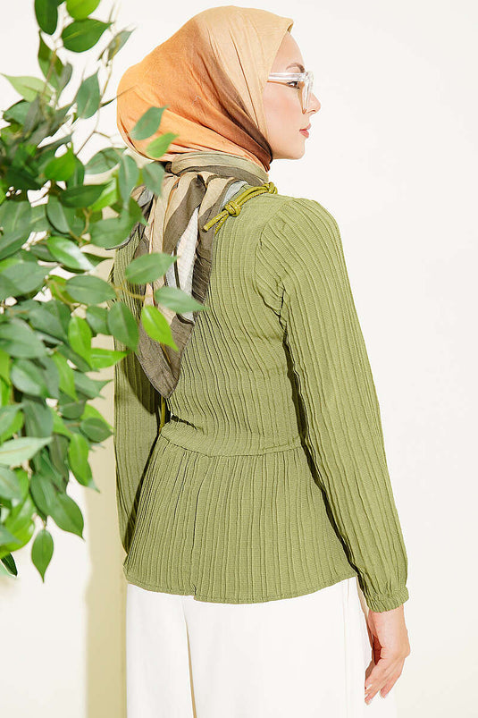 Haki Voorkant Strik En Knopen Blouse