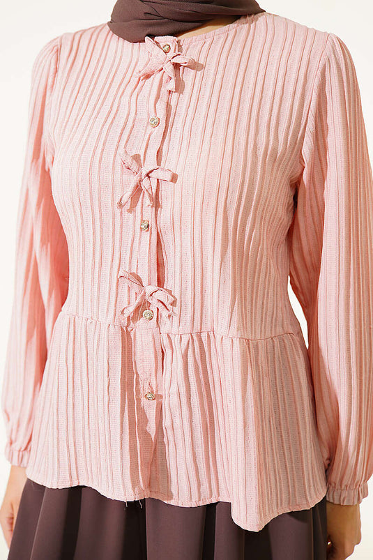 Chemise Rose À Nœud Devant Et Boutons