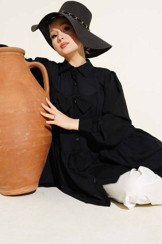 Tunique avec nœud sur le devant noire