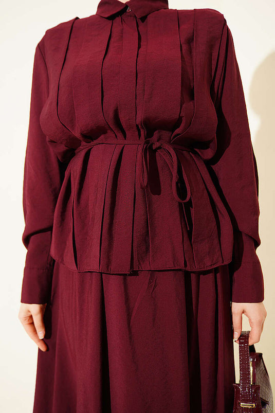 Ensemble jupe plissée large en modal bordeaux