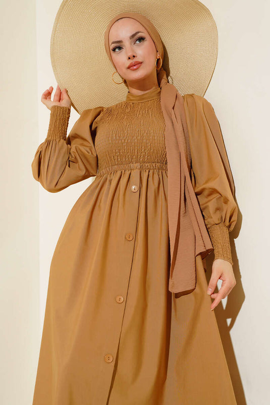 Önü Gipeli Elbise Camel