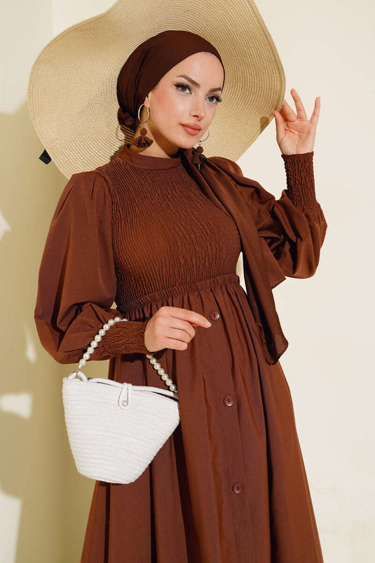 Önü Gipeli Elbise Kahve