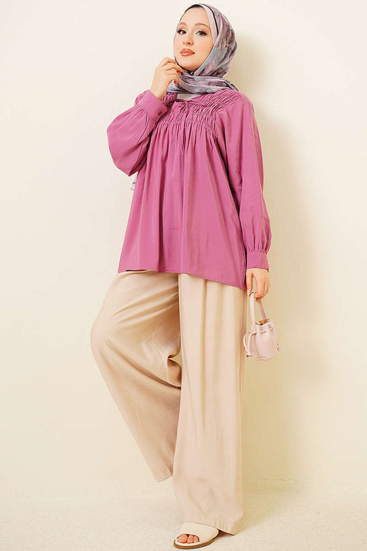 Önü Gipeli Modal Tunik Magenta