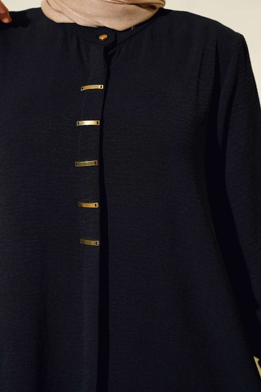 Front Hidden Buttoned Two-Piece Set Black