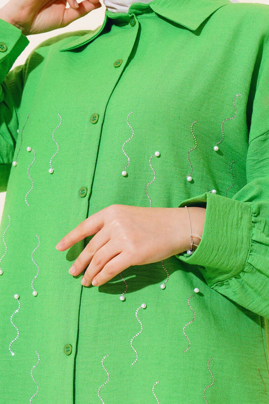 قميص بينيتون مزين باللؤلؤ