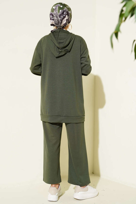 Set doppio di lenzuola con perline e cerniera, colore kaki