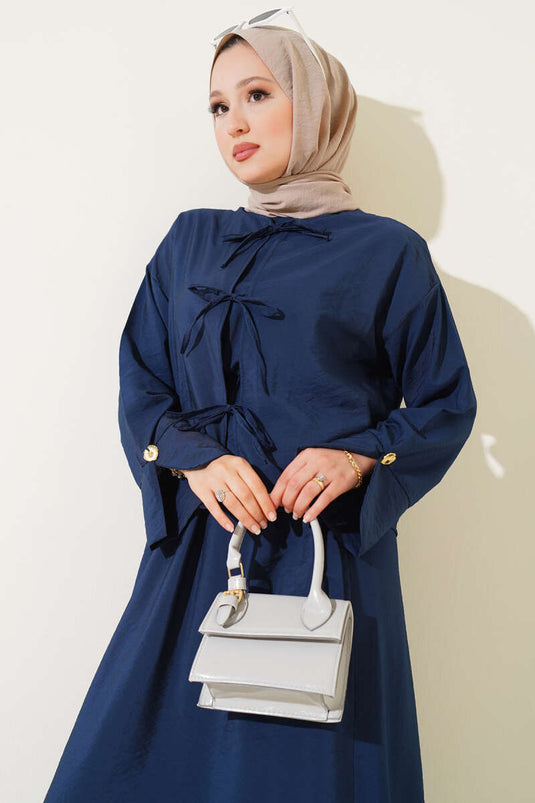 Two-Piece Vest Set with Drawstring Front, Navy Blue