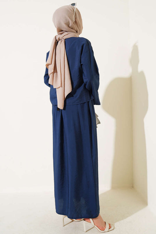 Two-Piece Vest Set with Drawstring Front, Navy Blue