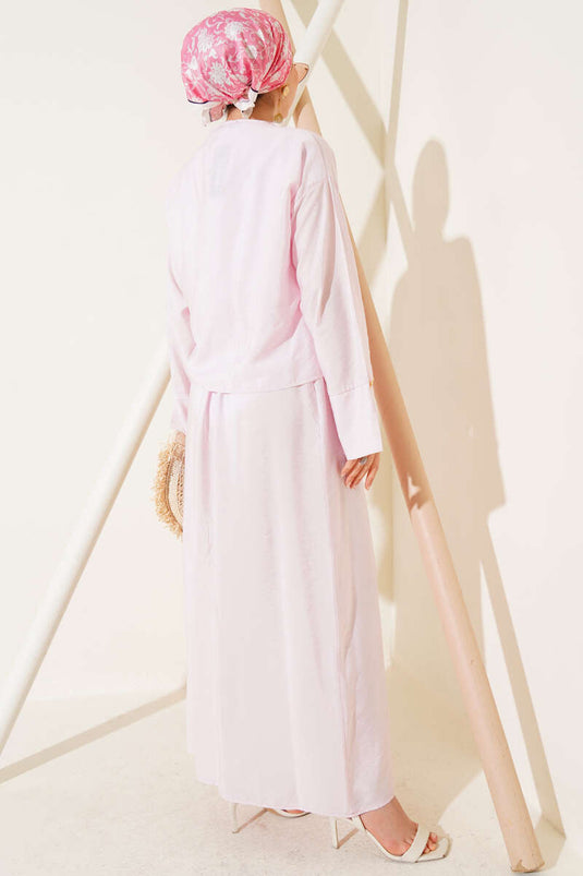 Pink Two-Piece Vest Set with Front Drawstring