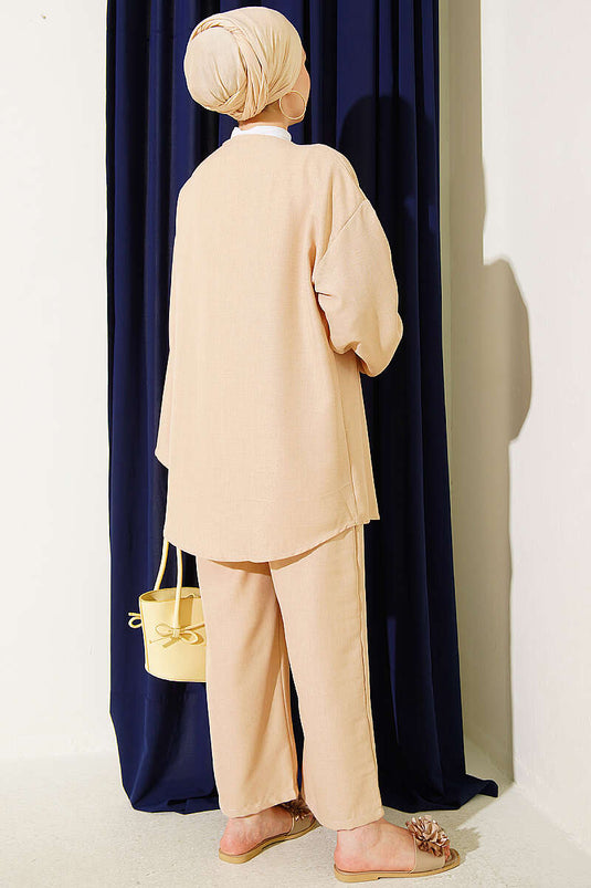 Beige Kimono Set Mit Bindegürtel