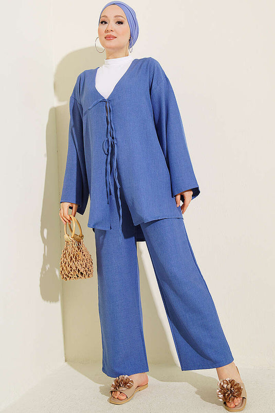 Indigo Kimono Set Mit Bindegürtel