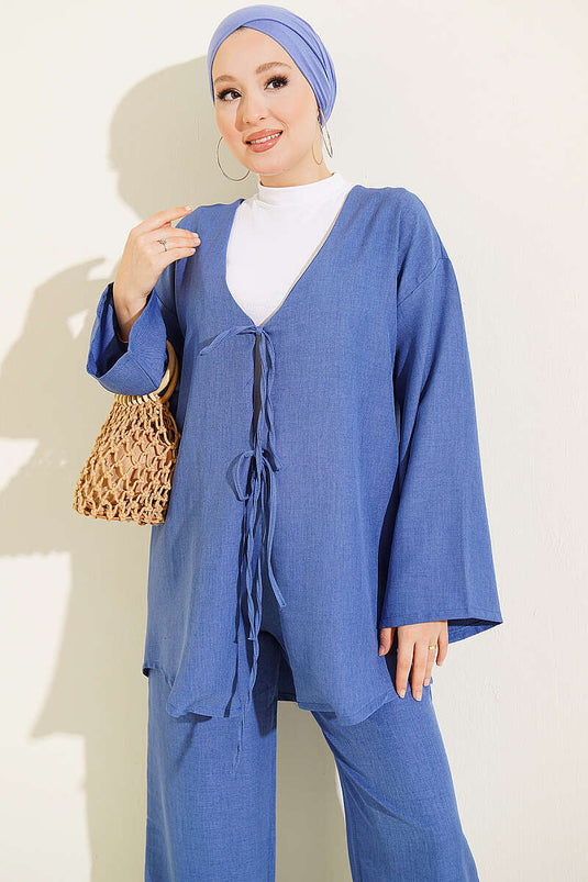 Indigo Kimono Set Mit Bindegürtel