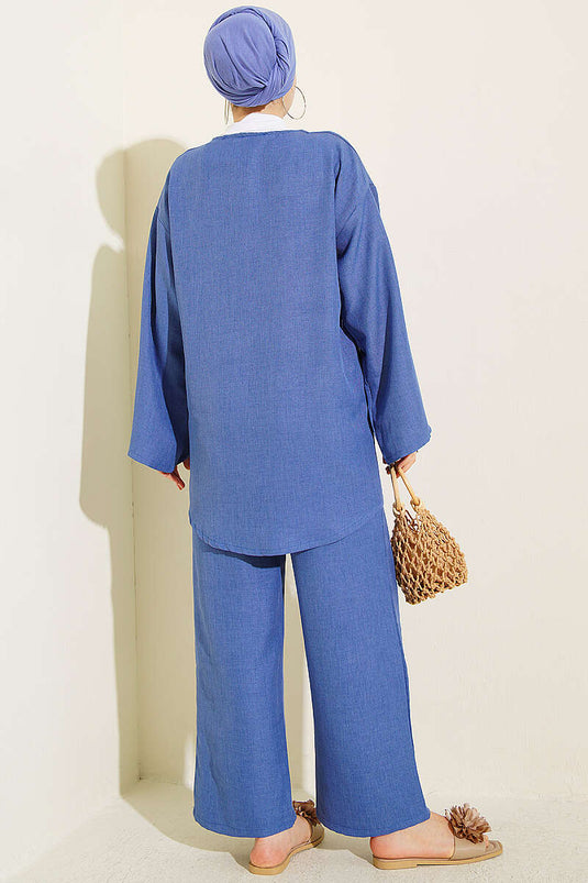 Indigo Kimono Set Mit Bindegürtel