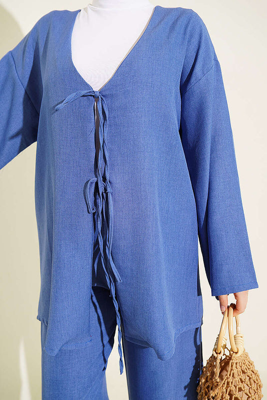 Indigo Kimono Set Mit Bindegürtel