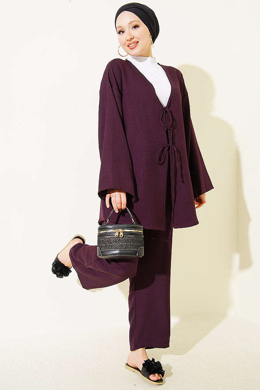 Ensemble Kimono Violet Avec Ceinture À Nœud
