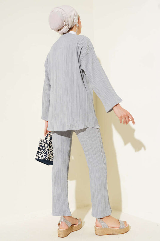 Front Rope Laced Crinkle Two Piece Set Gray